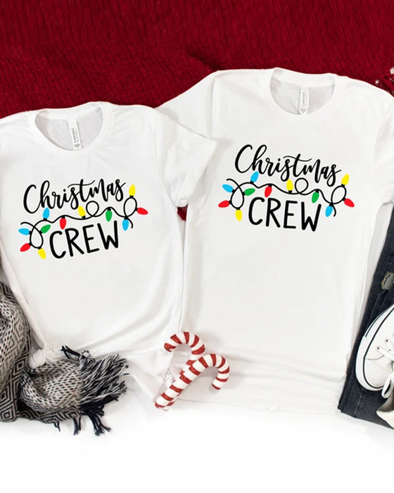 T-Shirt mit Weihnachts-Crew-Buchstaben-Lichter-Print