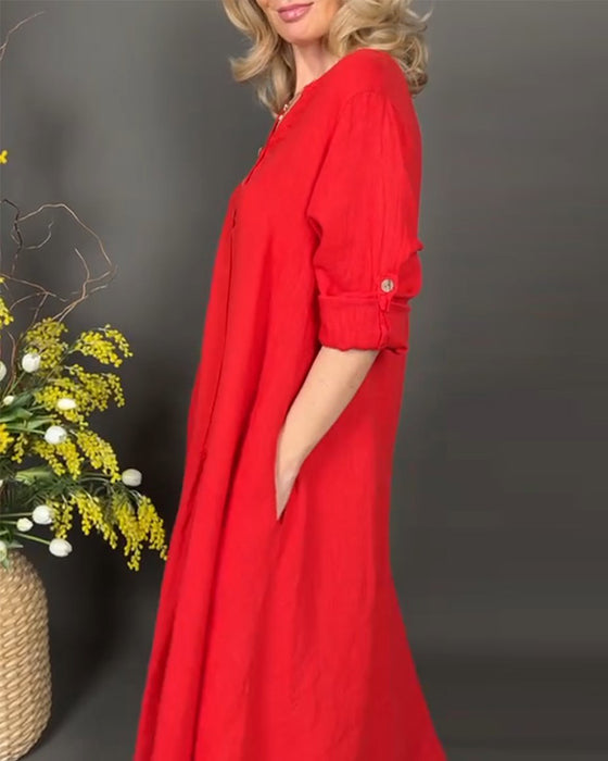 Kleid aus einfarbigem Baumwoll- und Leinenmaterial