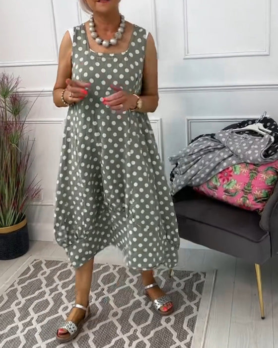 Ärmelloses Freizeitkleid mit Polka Dot-Print