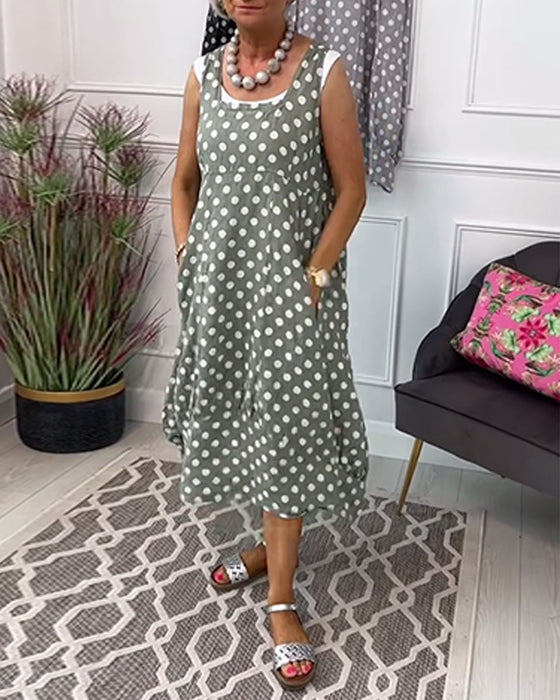 Ärmelloses Freizeitkleid mit Polka Dot-Print