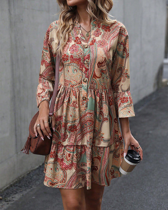 Kleid mit V-Ausschnitt und Paisley-Print