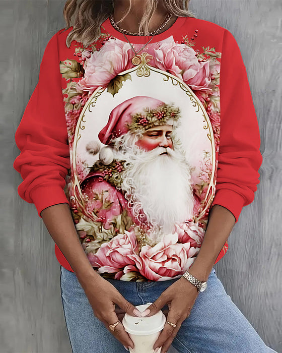 Lässiges Sweatshirt mit Weihnachtsmann-Print