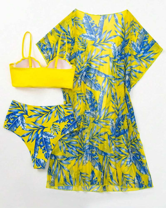 Push-Up-Bikini-Set Mit Tropischer Druckerei Und Kimono Sommerstrand