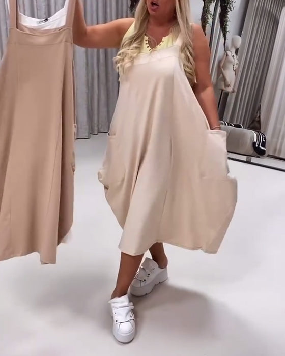 Kleid Lässig Arbeitsstil Unifarben Trägerkleid