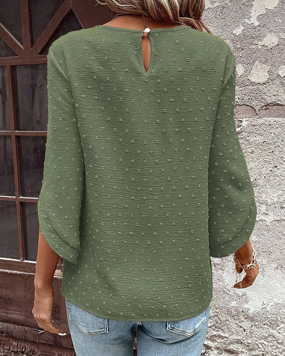 Bluse Rundhals Jacquard Einfarbig