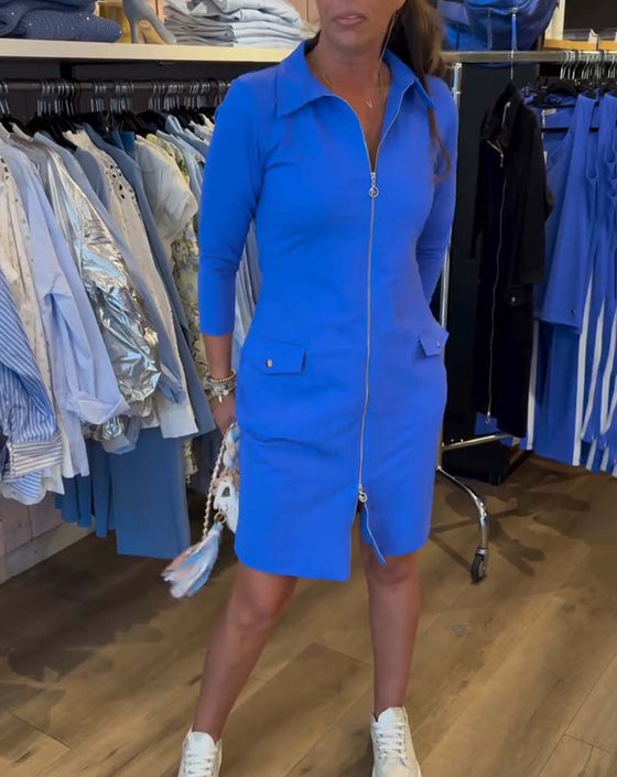 Kleid kragen einfarbig reißverschluss langarm