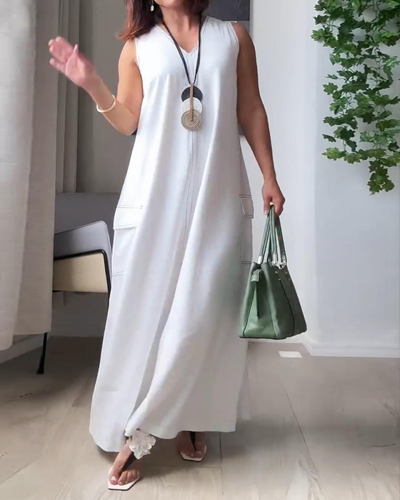 Kleid Ärmellos V-Ausschnitt Casual
