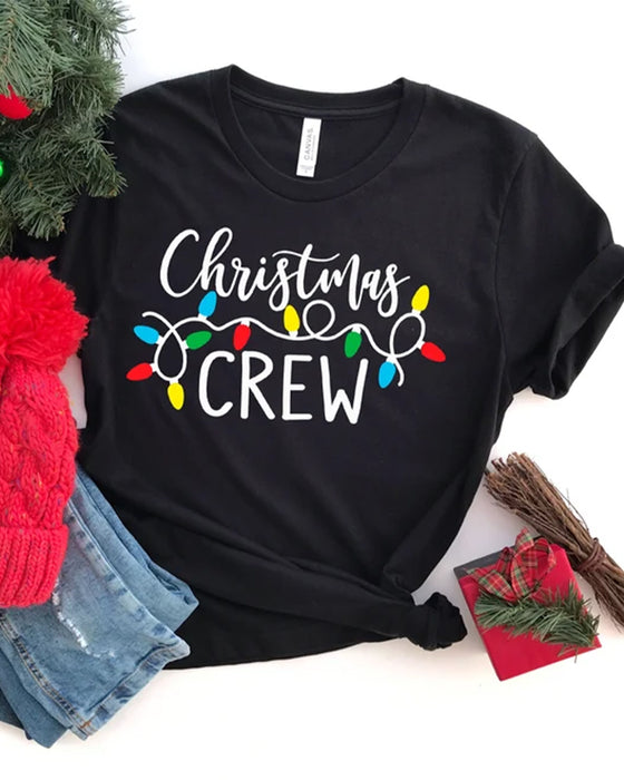 T-Shirt mit Weihnachts-Crew-Buchstaben-Lichter-Print