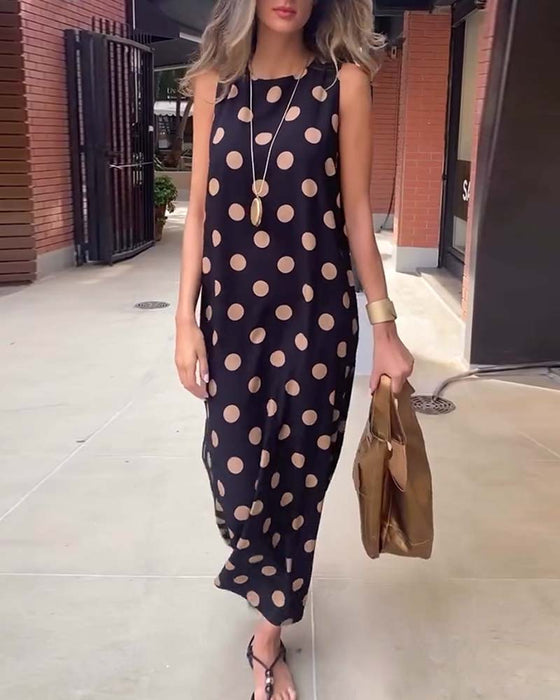 Kleid Ärmellos Punkt Schlitz Maxi