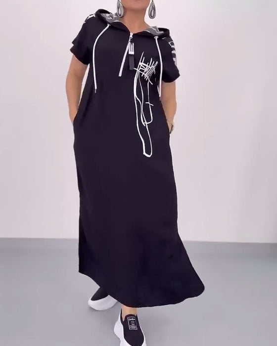 Kleid Halb-Reißverschluss Locker Kontrast