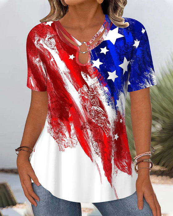 Bluse Amerikanische Flagge Kontrastdruck