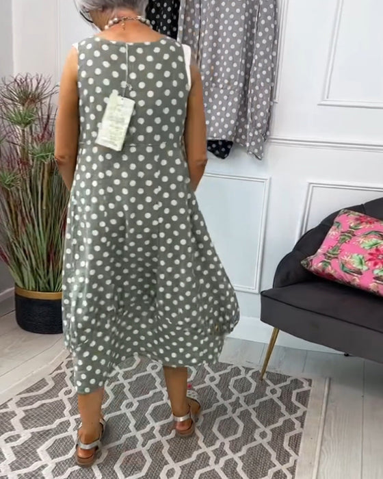 Ärmelloses Freizeitkleid mit Polka Dot-Print