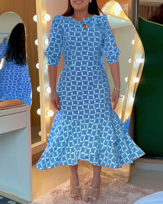 Kleid Halbarm Rundhals Taillenprint