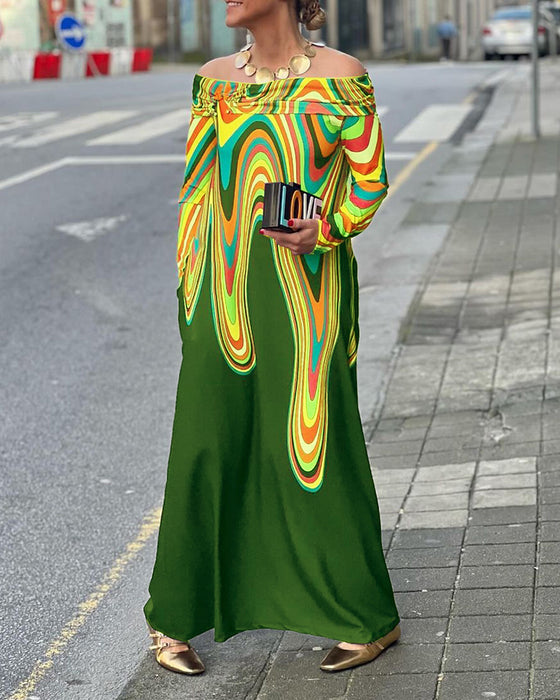 Elegantes, schulterfreies Maxikleid mit langen Ärmeln