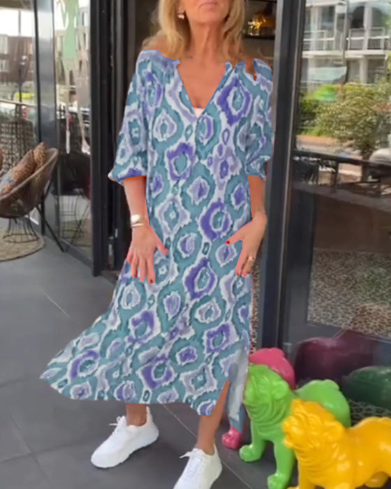 Kleid mit modischem Print und halben Ärmeln