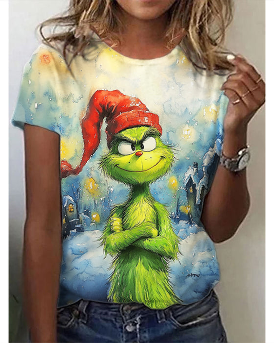 Lässiges T-shirt mit rundhalsausschnitt und grinch-print