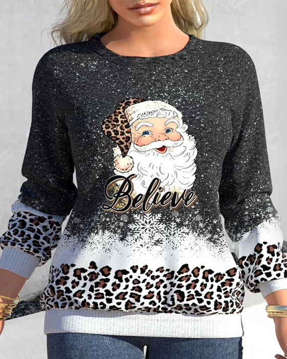 Sweatshirt mit Weihnachtsmann- und Leopardenmuster