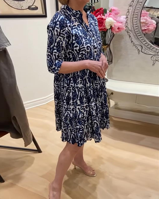 Kleid Stehkopf Druck Retro A-Linie