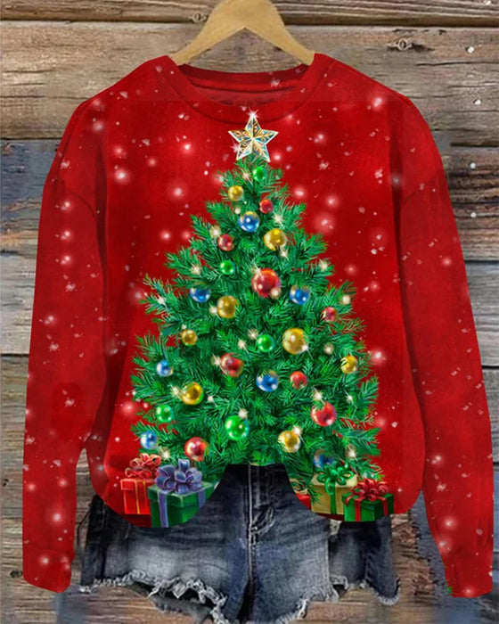 Sweatshirt mit rundhalsausschnitt und langen ärmeln und weihnachtsbaum