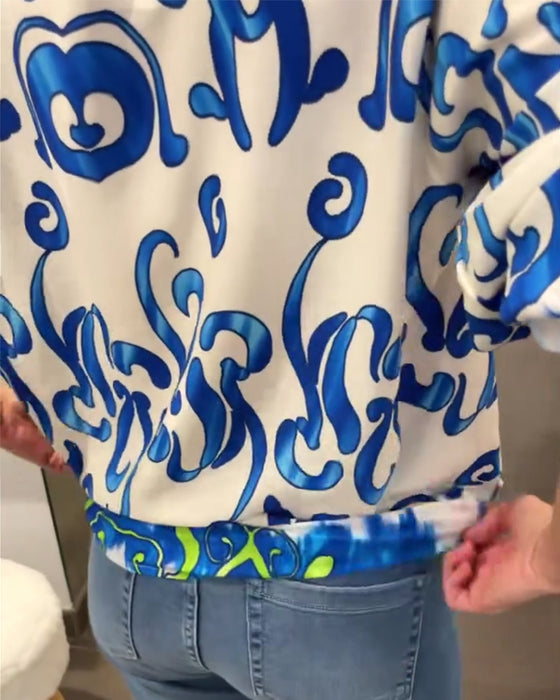 Elegantes Langarmshirt mit bedrucktem V-Ausschnitt
