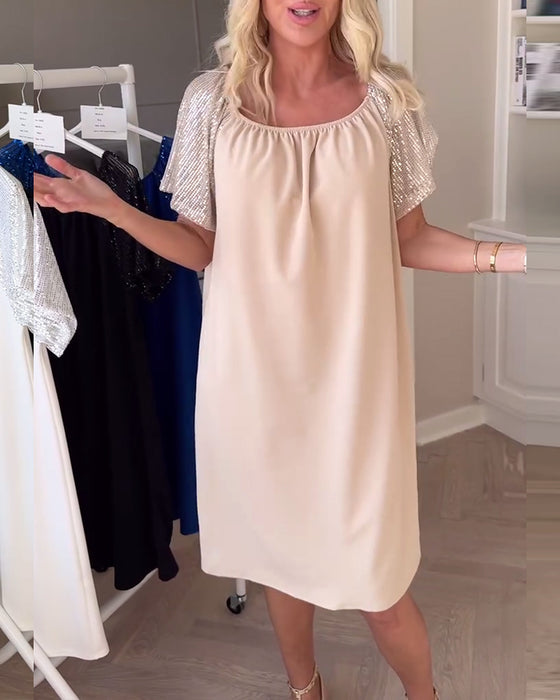Kleid Mit Pailletten-Panel Ärmel Weit