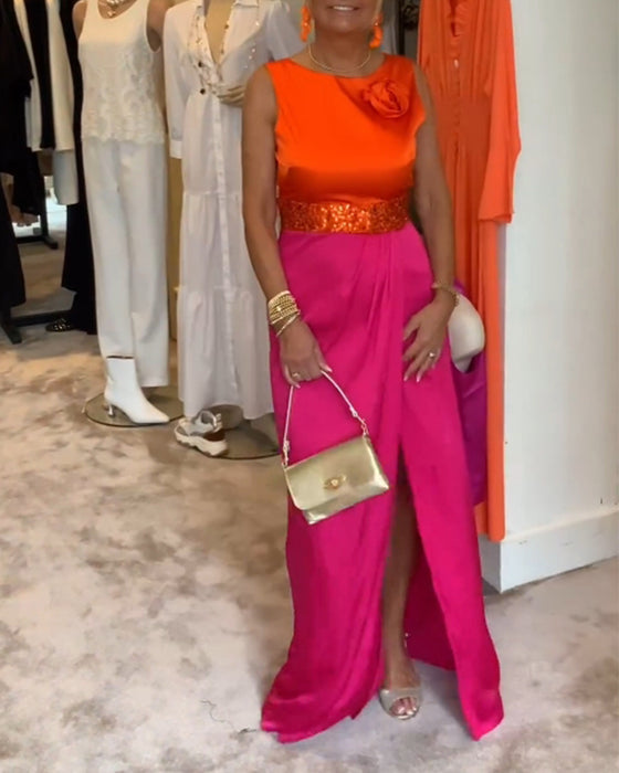 Ärmelloses freizeitkleid mit schlitz