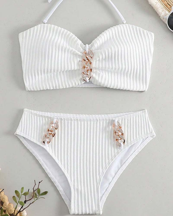 Badeanzug Halter Uni-Farben Gestreift