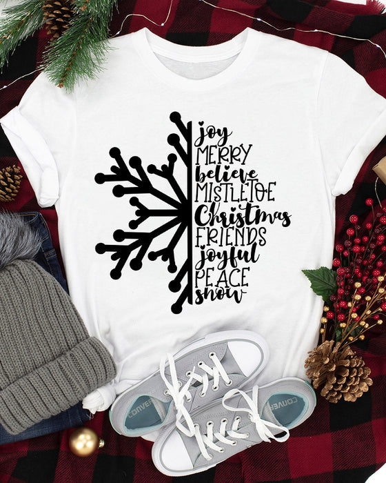 Lässiges T-Shirt mit Weihnachtsschriftzug und Schneeflocken-Print