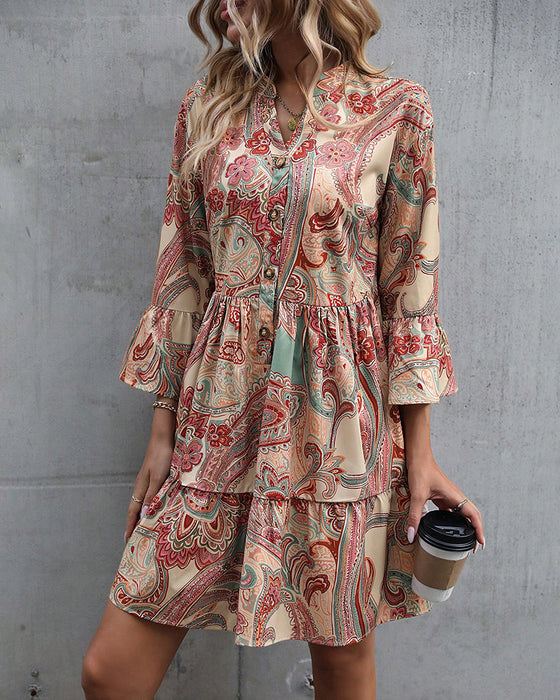 Kleid mit V-Ausschnitt und Paisley-Print