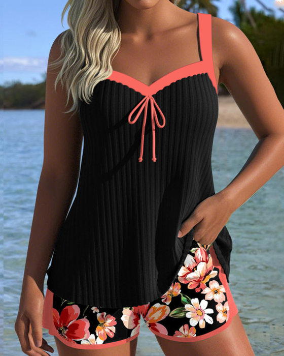 Tankini V-Ausschnitt bedruckt Sportboxershorts