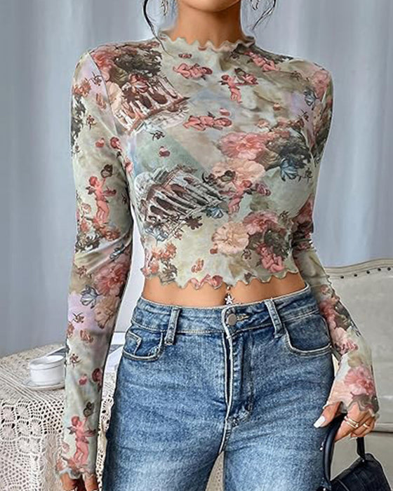 Slim-fit-top mit blumendruck