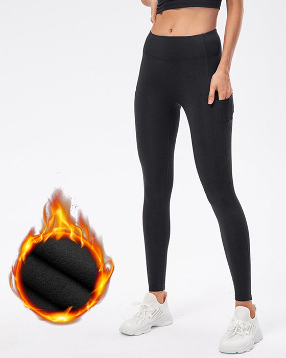 Einfarbige Leggings mit Fleece-Taschen