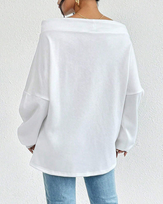 Modisches, einfarbiges sweatshirt mit one-shoulder-ärmel und kordelzug