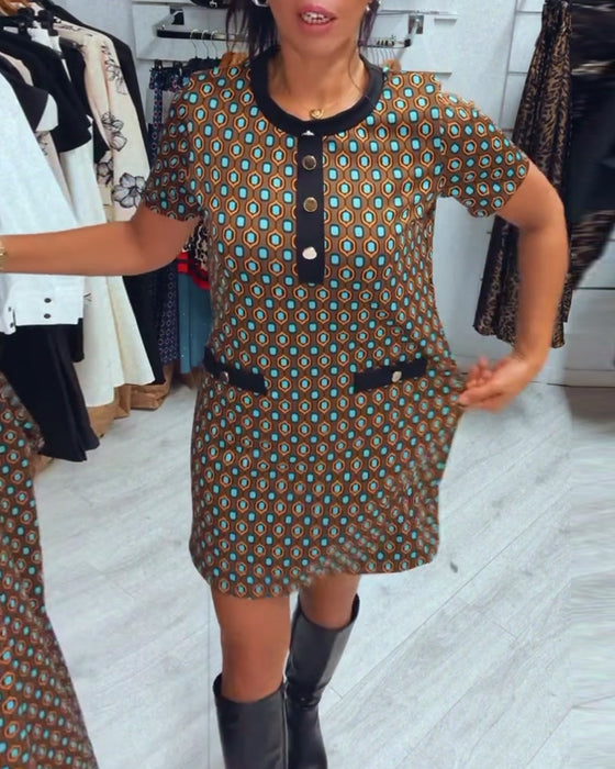 Modisches kleid mit rundhalsausschnitt und kurzen ärmeln und polka dot-print