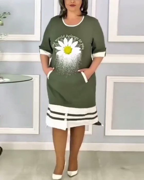 Kleid Bedruckt Rundhals Lässig