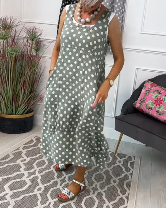 Ärmelloses Freizeitkleid mit Polka Dot-Print