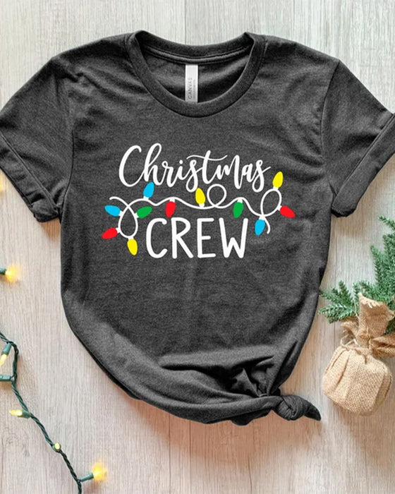 T-Shirt mit Weihnachts-Crew-Buchstaben-Lichter-Print