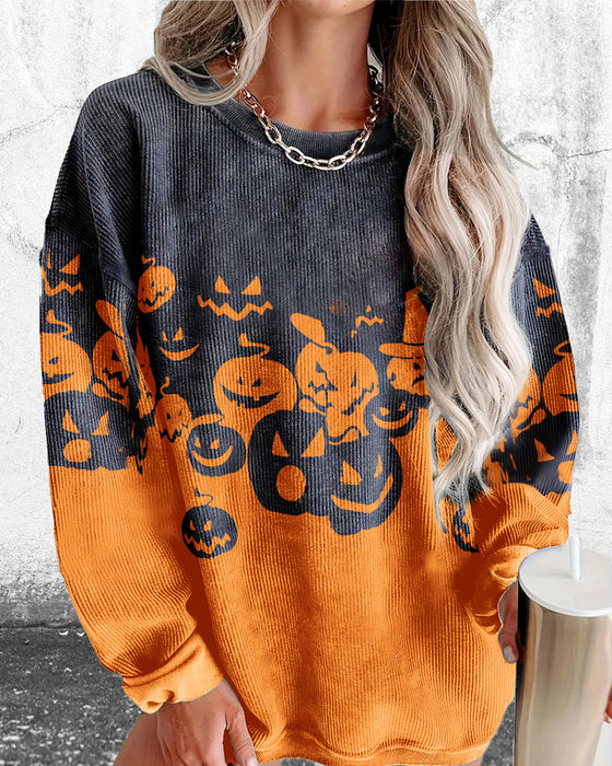 Lässiges Sweatshirt mit Rundhalsausschnitt und Geister-Kürbis-Print