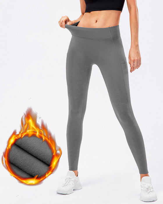 Einfarbige Leggings mit Fleece-Taschen