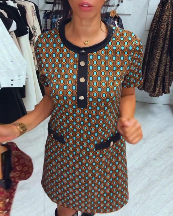 Modisches kleid mit rundhalsausschnitt und kurzen ärmeln und polka dot-print