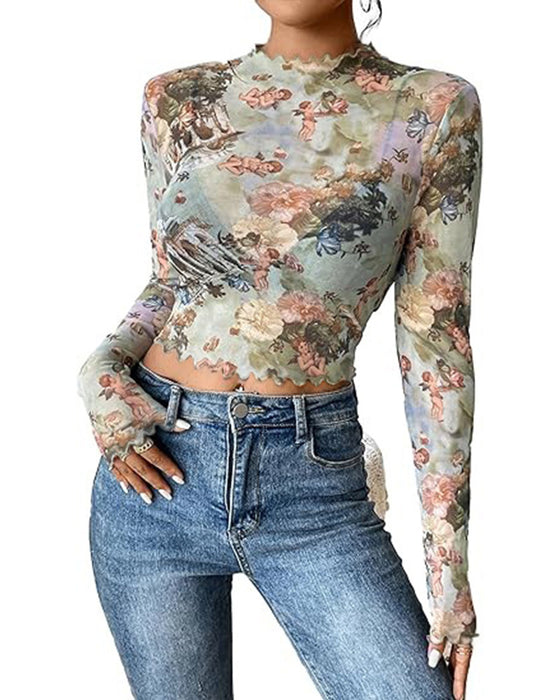 Slim-fit-top mit blumendruck