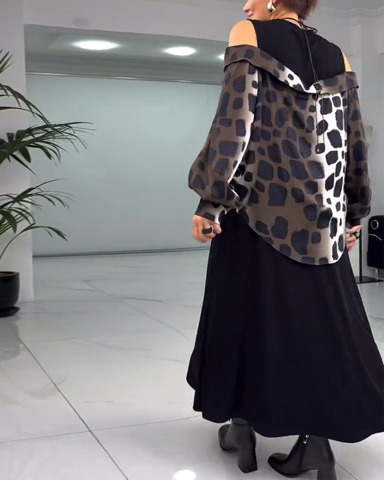 Schulterfreies freizeitkleid mit leopardenmuster