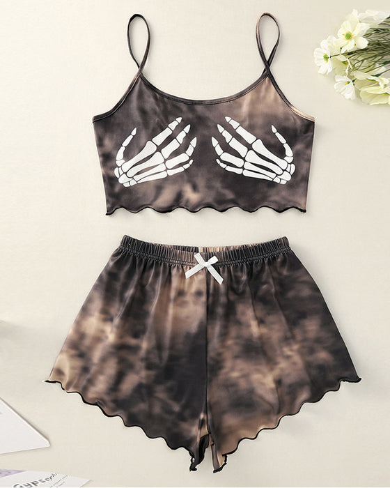 Lässiges camisole-shorts-set mit aufdruck