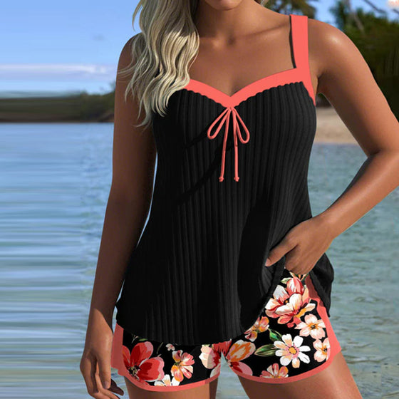 Tankini V-Ausschnitt bedruckt Sportboxershorts