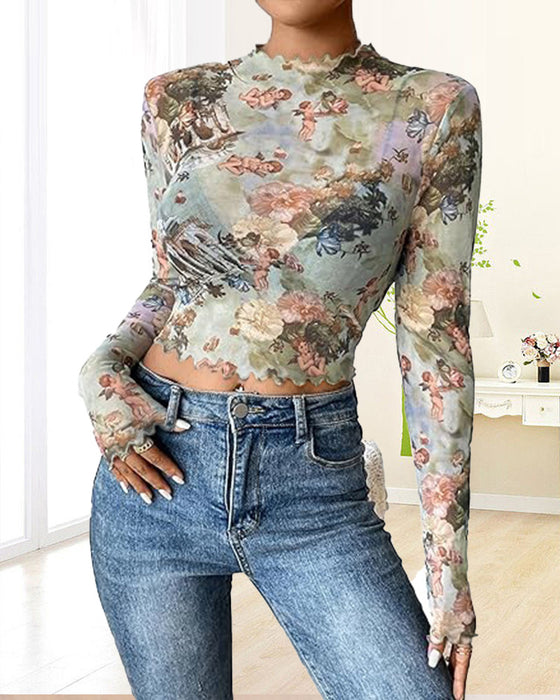 Slim-fit-top mit blumendruck