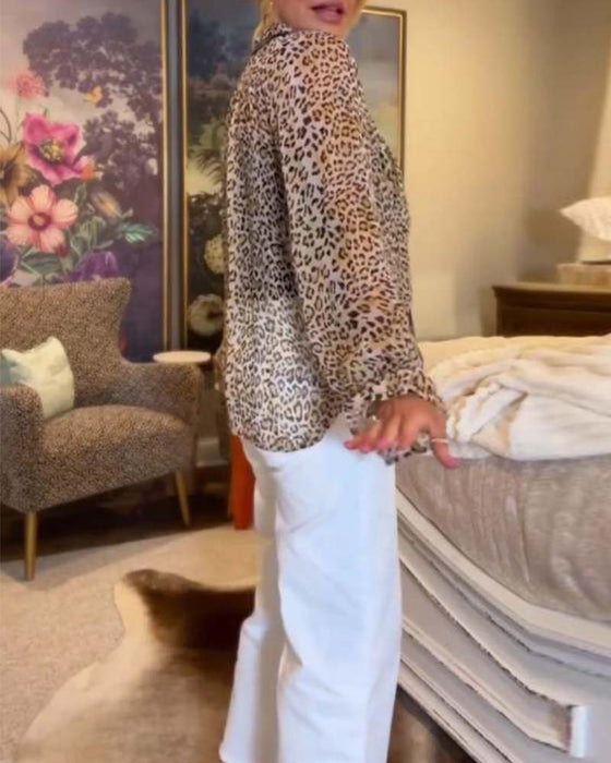 Bluse langärmelig Leopardenmuster