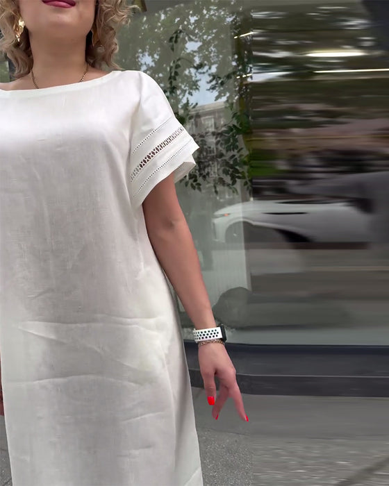 Kleid Lässig Rundhals Einfarbig Ausgeschnitten