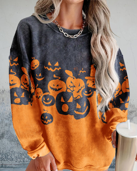 Lässiges Sweatshirt mit Rundhalsausschnitt und Geister-Kürbis-Print