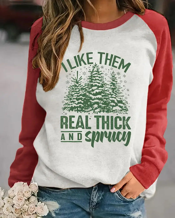 Gemütliches Langarm-Raglan-Sweatshirt mit Weihnachtsbaum- und Buchstaben-Print