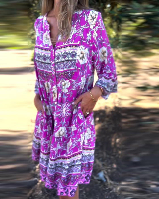 Kleid Ferienmuster langärmlig